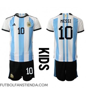 Argentina Lionel Messi #10 Primera Equipación Niños Mundial 2022 Manga Corta (+ Pantalones cortos)
